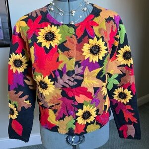 Michael Simon S Sunflower Embroidered Sweater Cardigan Easter Mother’s Day gift